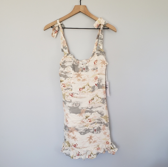 Reformation Christine Mini Dress Size 8 Long Beach Tie Shoulder Tropical - Picture 2 of 6